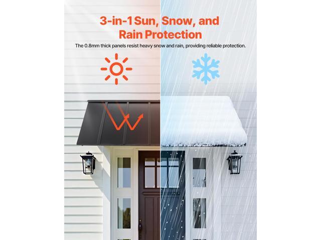 Fixed Metal Awning 80 x 36 in, Window Awning Door Canopy, Stable Triangle Steel Frame Exterior Awnings Rain, and Snow Sunlight Protection for Door...