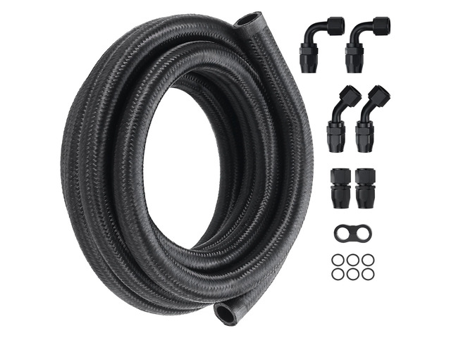 10AN Fuel Line Kit, 10 FT Fuel Hose Kit, 0.55' Nylon Stainless Steel Braided Fuel Line Oil/Gas/Diesel Hose End Fitting Kit, with 7 PCS Swivel...