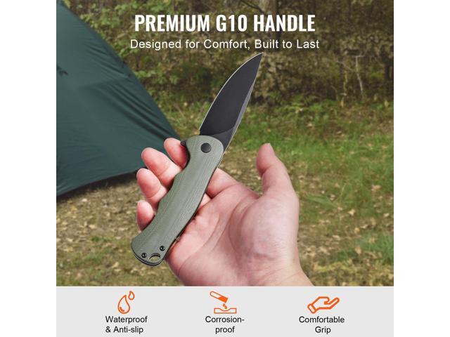 Folding Pocket Knife, 3.5 in/8.8 cm D2 Steel Blade, G10 Handle Small EDC Knife with Pocket Clip, Sharp Camping Survival Hiking Knife, 3.84 oz/0.1...