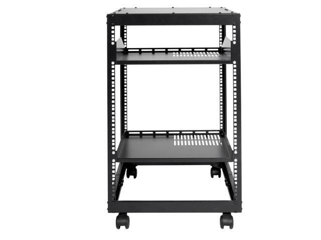 15U Open Frame Server Rack, 23-40 in Adjustable Depth, Free Standing or Wall Mount Network Server Rack, 4 Post AV Rack with Casters, Holds All Your...