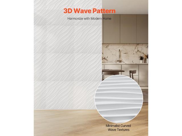 3D Wall Panels 12-Pack 19.7 x 19.7 inch PVC 32 Sq. Ft Coverage Wave Matte White