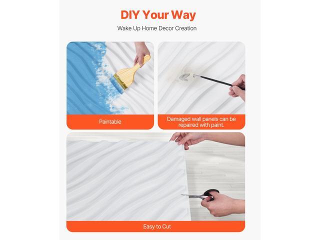 3D Wall Panels 12-Pack 19.7 x 19.7 inch PVC 32 Sq. Ft Coverage Wave Matte White