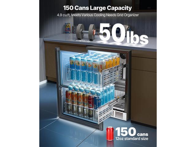 24 Inch Under Counter Drawer Refrigerator, Stainless Steel Dual Drawer Fridge with Temperature Control, Outdoor Refrigerator with Powerful...