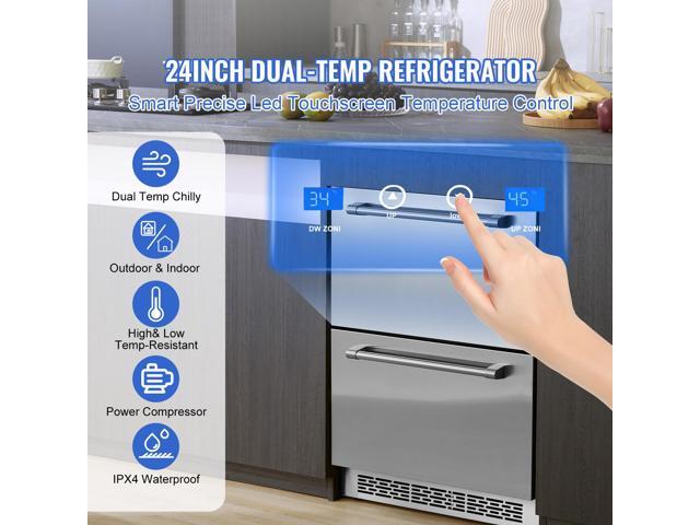 24' Undercounter Refrigerator, 2 Drawer Wine Refrigerator with Different Temperature, 4.87 Cu. ft. Capacity, Waterproof Indoor and Outdoor Under...