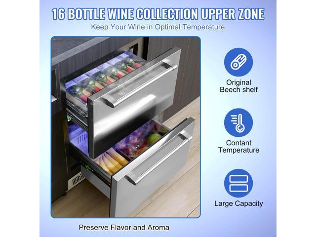24' Undercounter Refrigerator, 2 Drawer Wine Refrigerator with Different Temperature, 4.87 Cu. ft. Capacity, Waterproof Indoor and Outdoor Under...