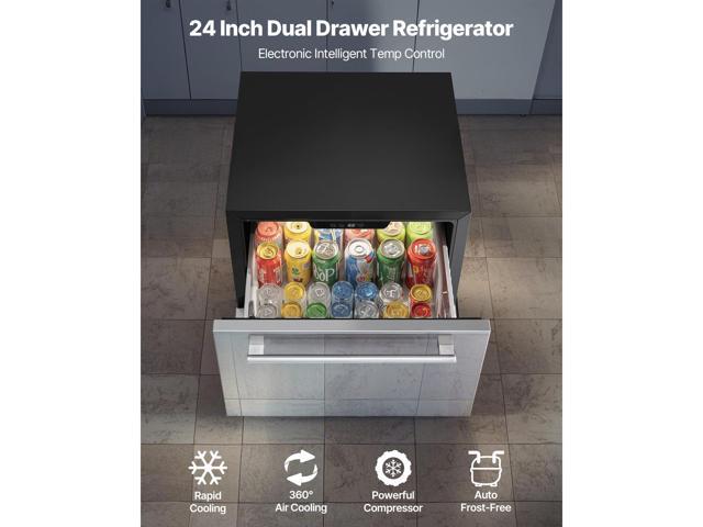 24 Inch Under Counter Drawer Refrigerator, Stainless Steel Dual Drawer Fridge with Temperature Control, Outdoor Refrigerator with Powerful...