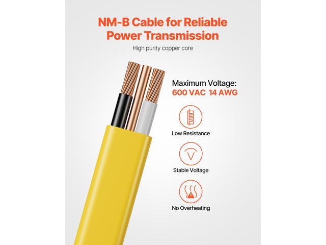 NM-B Wire, 14AWG/2C Non-Mettalic Residential Indoor Electrical Wire with Ground, PVC Sheathed High-Purity Copper Core Cable, for Outlets, Switches,...