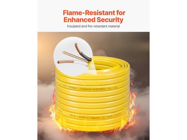 NM-B Wire, 14AWG/2C Non-Mettalic Residential Indoor Electrical Wire with Ground, PVC Sheathed High-Purity Copper Core Cable, for Outlets, Switches,...