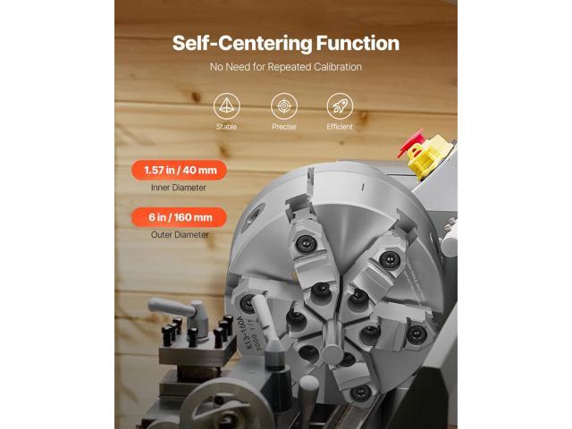 6-Jaw Lathe Chuck, 6 Inch (160 mm), Self-Centering Chuck with D1-4 Cam Lock Backing Plate, 0.12-5.71 in (3-145 mm) Clamping Range with T-wrench...