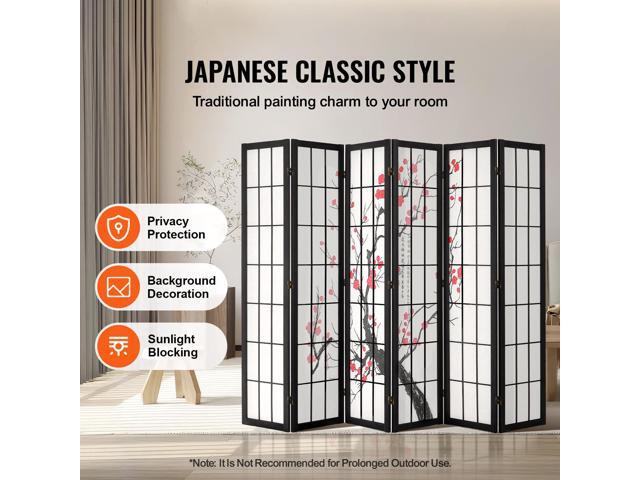 Room Divider, 6 Panel Japanese Room Divider Screen, Wood Folding Privacy Screen Indoor, Japanese Partition Portable Decoration Dividers, for Room...
