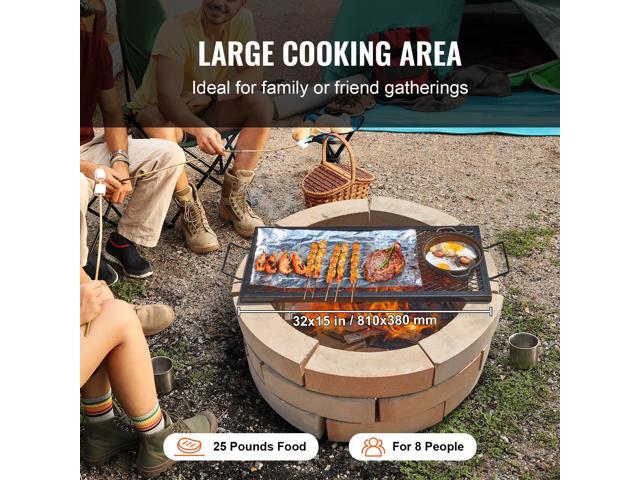 X-Marks Fire Pit Grill Grate, Rectangle Cooking Grate, Heavy Duty Steel Campfire BBQ Grill Grid with Handle & Support X Wire, Portable Camping...