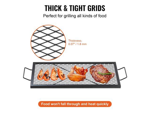 X-Marks Fire Pit Grill Grate, Rectangle Cooking Grate, Heavy Duty Steel Campfire BBQ Grill Grid with Handle & Support X Wire, Portable Camping...