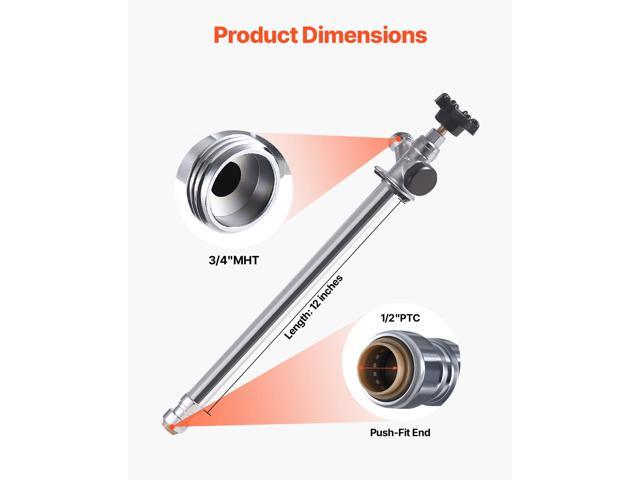 12-Inch Frost-Free Sillcock, 1/2' PTC x 3/4' MHT Hose Bibb, Anti-Siphon Lead-Free Brass Valve, Push-to-Connect Brass Plumbing Fitting, Compatible...