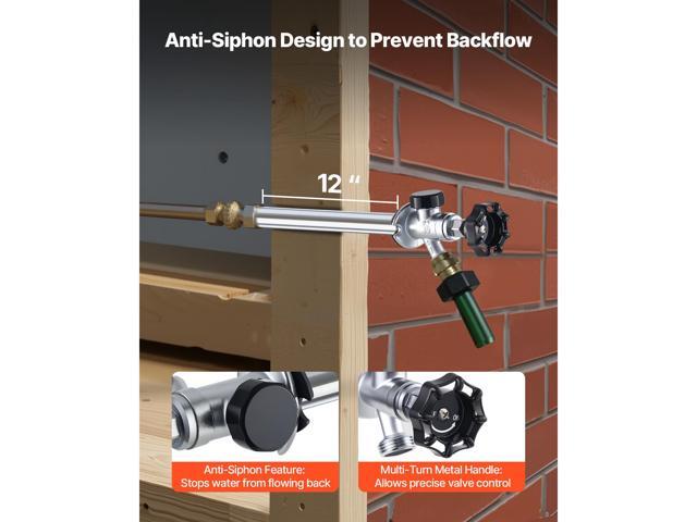 12-Inch Frost-Free Sillcock, 1/2' PTC x 3/4' MHT Hose Bibb, Anti-Siphon Lead-Free Brass Valve, Push-to-Connect Brass Plumbing Fitting, Compatible...