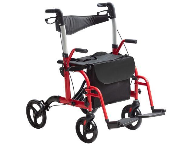 2 in 1 Rollator Walker & Transport Chair for Seniors, Folding Rolling Walker Wheelchair Combo & Footrests, Lightweight Aluminum Mobility Walker...