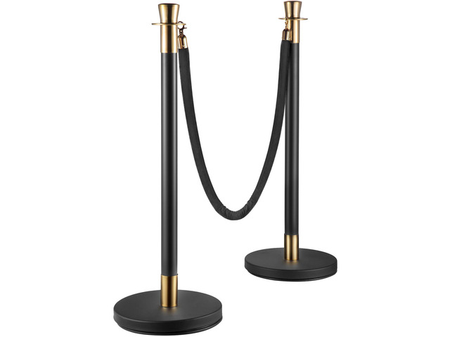 Crowd Control Stanchion, Set of 6 Pieces Stanchion Set, Stanchion Set with 5 ft/1.5 m Black Velvet Rope, Black Crowd Control Barrier with Sturdy...