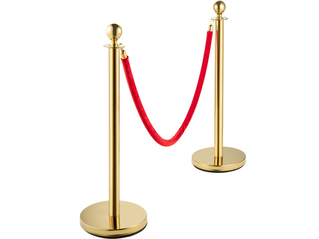 Crowd Control Stanchion, Set of 4 Pieces Stanchion Set, Stanchion Set with 5 ft/1.5 m Red Velvet Rope, Crowd Control Barrier