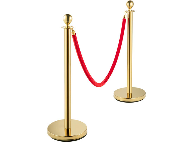 4PCS Gold Stanchion Posts Queue, 38 Inch Red Velvet Rope, Crowd Control Barriers Queue Line Rope, Barriers for Party Supplies