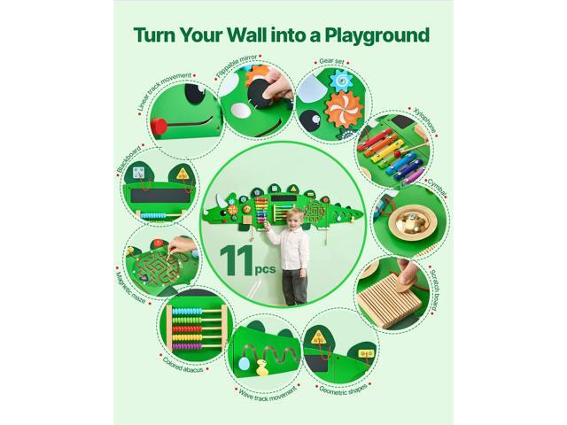 Dinosaur Activity Wall Busy Board Panels, 11 Activities, Montessori Sensory Wall Toy for Kids 3-12 Years, Montessori Learning Activity Center,...