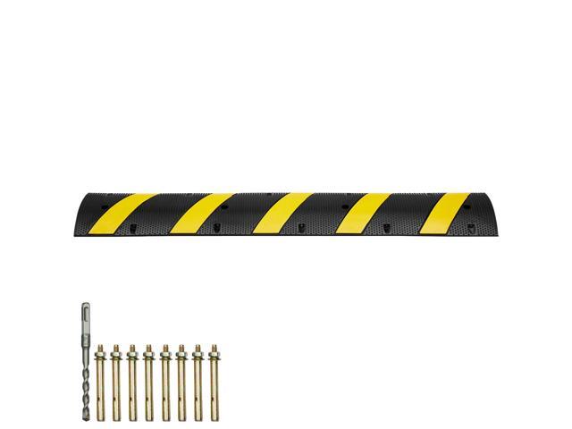 2PCs 6 ft/72'' Rubber Speed Hump, 2 Channel, 22000 lbs Capacity Heavy Duty Traffic Speed Bump, with High Reflective Yellow Strip 8 Expansion Screws...