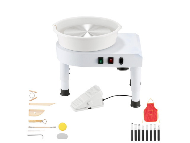 Pottery Wheel, 11 in Ceramic Wheel Forming Machine, 60-300 RPM Speed Adjustable Foot Pedal, Adjustable Lift Leg, Detachable Basin, Complete Tool...