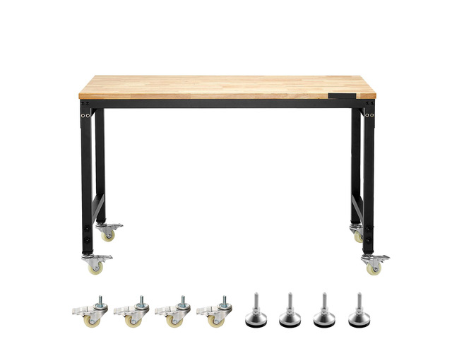 48-Inch Adjustable Workbench, 2000 lbs Load, Work Bench with Power Outlet, Wheels, and Pegboard, Heavy Duty Oak Wood Top Work Table for Garage,...