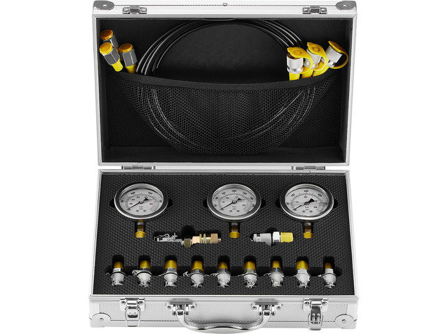 Hydraulic Pressure Test Kit, 250/400/600bar, 3 Gauges 11 Test Couplings 3 Test Hoses, Excavator Hydraulic Test Gauge Set with Portable Carrying...