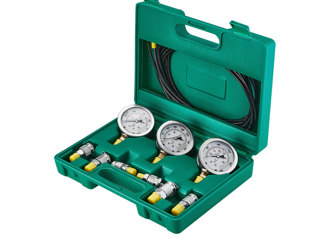 Hydraulic Pressure Test Kit, 250/400/600bar, 3 Gauges 6 Test Couplings 3 Test Hoses, Excavator Hydraulic Test Gauge Set with Portable Carrying Case...
