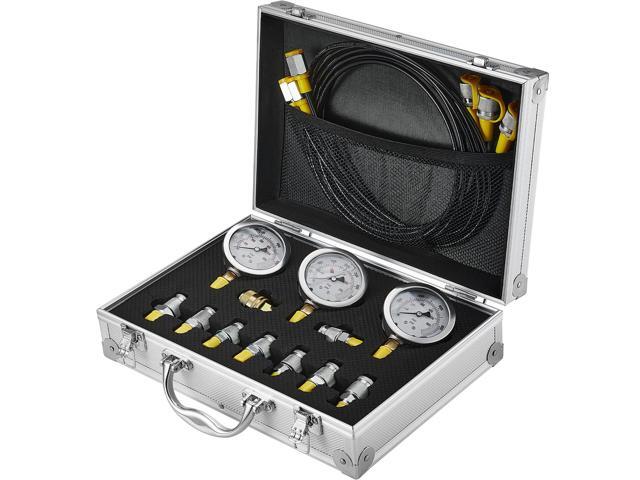 Hydraulic Pressure Test Kit, 250/400/600bar, 3 Gauges 9 Test Couplings 3 Test Hoses, Excavator Hydraulic Test Gauge Set with Portable Carrying Case...