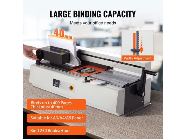 Thermal Binding Machine, 400 Sheets Capacity Hot Glue Binding Machine, Thermal Book Binder 40mm Binding Thickness A3(Short Edge)/A4/A5 Document