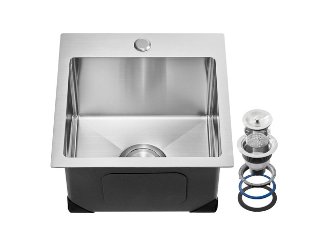 15 inch Kitchen Sink Workstation, 304 Stainless Steel Top Mount Sinks, Drop-In Single Bowl Farmhouse Basin with Accessories, Household Dishwasher...