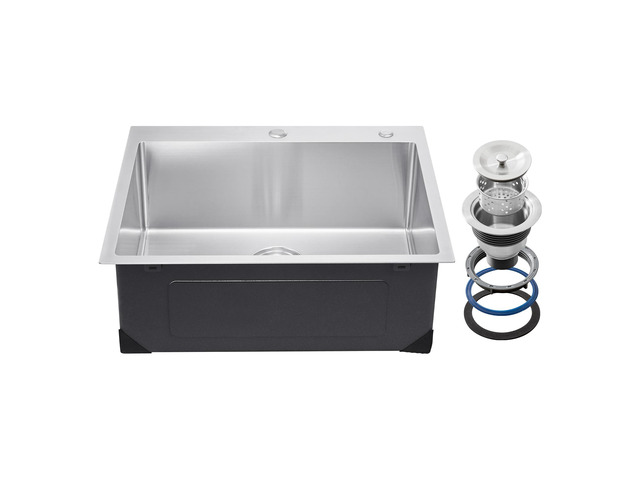 25 inch Kitchen Sink Workstation, 304 Stainless Steel Top Mount Sinks, Drop-In Single Bowl Farmhouse Basin with Accessories, Household Dishwasher...
