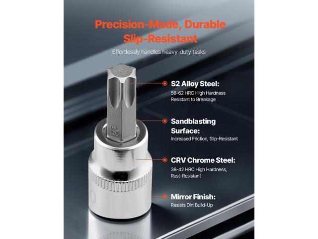 Torx Bit Socket Set, 13-Piece Star T8 - T60 Set, S2 Alloy Steel and Cr-V Steel, 1/4 in, 3/8 in, and 1/2 in Drives, with Enhanced Storage Case, Torx...