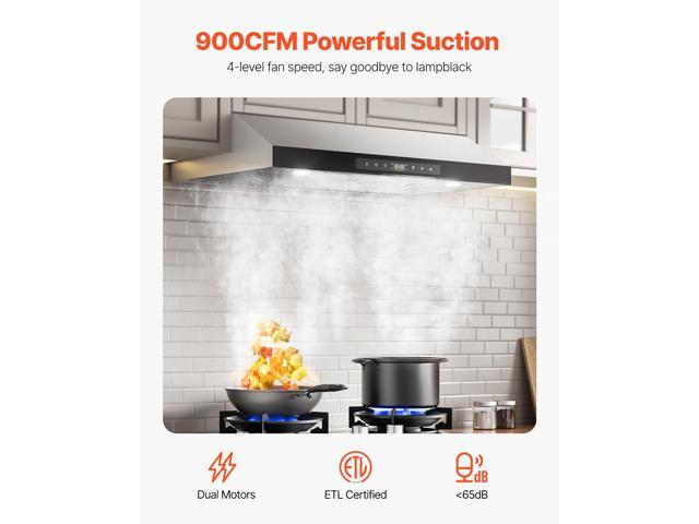 Under Cabinet Range Hood, 30 Inch Kitchen Vent Hood, 900CFM Dual Motors Stainless Steel Stove Hood, with Gesture & Touch Control, LED Light, and...