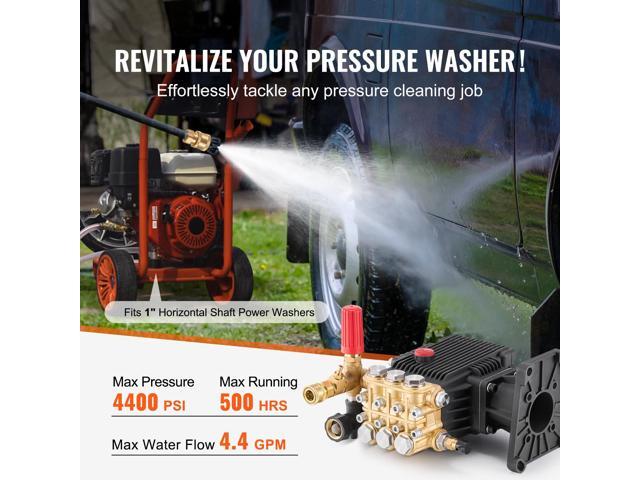 Pressure Washer Pump, 1' Shaft Horizontal Triplex Plunger, 4400 PSI, 4.4GPM, Replacement Power Washer Pumps Kit with 5 Nozzles, Compatible with...