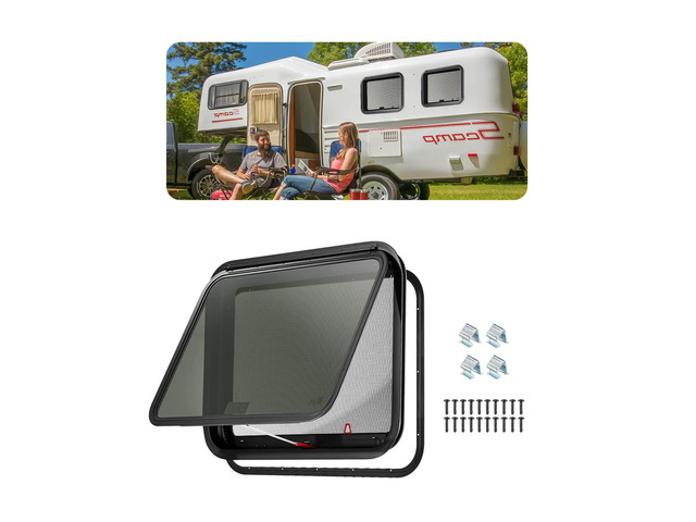 RV Exit Window, 30' W x 22' H Tinted RV Window with Net Screen and Trim Ring, Fit for 1 1/4' - 1 13/16' Thickness Wall, RV Window Replacement for...