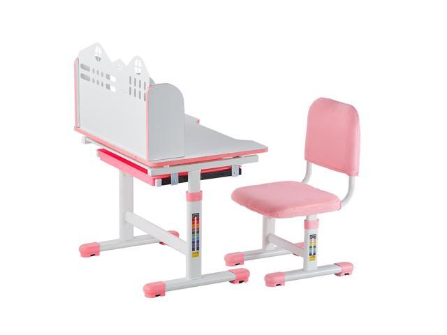 Kids Study Chair and Desk Set, Study Desk and Chair for Kids with Bookshelf and Storage Drawer, Adjustable Height Kids Study Desk with Chair,...