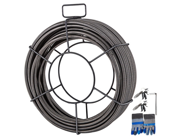 Drain Cleaning Cable 100 FT x 3/8 Inch, Solid Core Steel Sewer Cable with 4 Cutter for 2' to 4' Pipes, Sewer Auger Cleaner Cable for Sink, Floor...