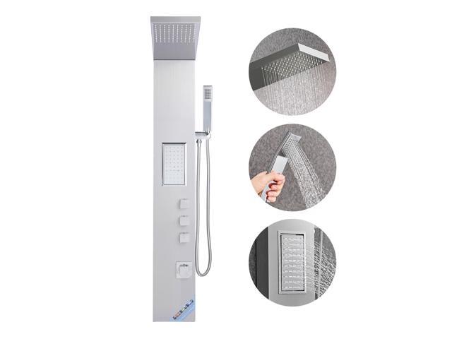 Shower Panel Tower System with Rainfall Shower Head, 53 in Brushed Stainless Steel Shower Column, 3-Function Faucet, High Pressure Wall-Mount Rain...