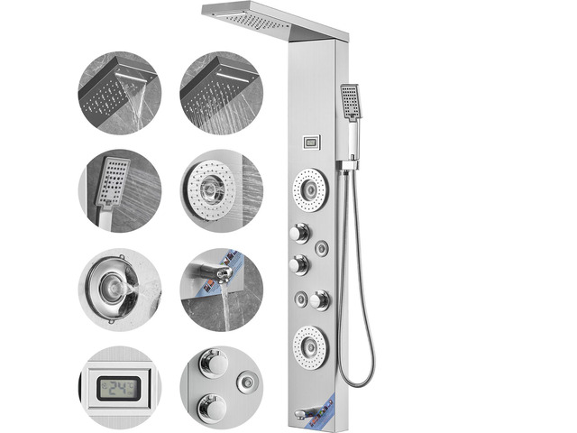 Shower Panel System, 6 Shower Modes, LED & Display Shower Panel Tower, Rainfall, Waterfall, 4 Body Massage Jets, Tub Spout, Handheld Shower Head...