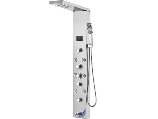 Shower Panel System, 6 Shower Modes, LED & Screen Hydroelectricity Shower Panel Tower, Rainfall, Waterfall, 8 Massage Jets, Tub Spout, Handheld...