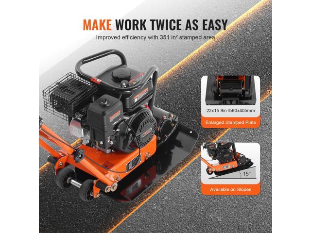 6.5HP Plate Compactor, 196CC Gas Engine, 2360 lbs Vibratory Compaction Tamper, 22.1x15.9 in Plate Power Jumping Jack Tamper, 5600 VPM Pavement...