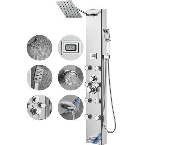 Shower Panel System, 5 Shower Modes, Digital Display Shower Panel Tower, Rainfall, 8 Massage Jets, Tub Spout, 3-Setting Handheld Shower Head 59'...