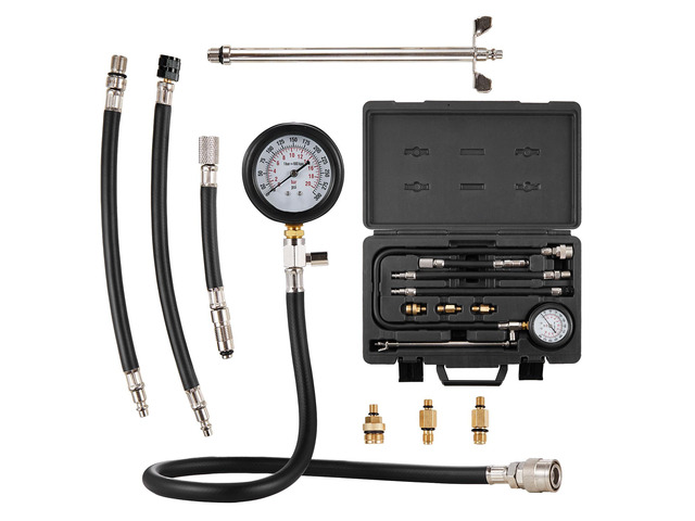 Compression Tester Adapter Kit, 9 Pcs Automotive Engine Cylinder Leak Down Compression Test, Accurate Dual Scale Pressure Gauge 0-300 psi, with...