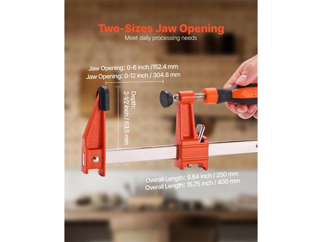 Bar Clamps for Woodworking, 2-Pack 6 inch and 2-Pack 12 inch, Lockable F-Clamp with 600 lbs Load Limit, 2-1/2 inch Depth, Cast Iron and Carbon...