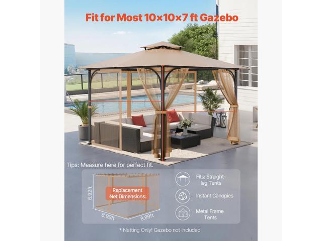 Gazebo Netting Replacement, Fit Most 10 x 10 x 7 FT Gazebo Curtain, Outdoor Garden Net, 4-Panel Sidewall Mesh Net, Patio Midge Netting with Double...