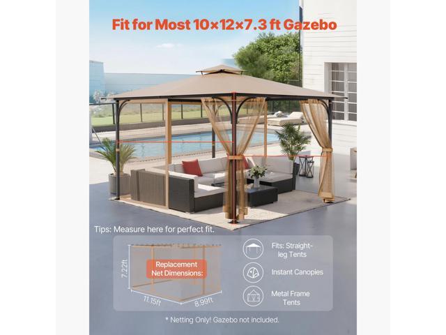 Gazebo Netting Replacement, Fit Most 10 x 12 x 7.3 FT Gazebo, Outdoor Garden Gazebo Net, 4-Panel Sidewall Mesh Gazebo Curtain, Patio Midge Netting...