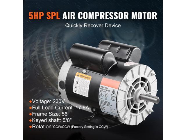 5HP SPL Air Compressor Electric Motor, 230V 17.6Amps, 56 Frame 3450RPM, 5/8' Keyed Shaft, 1.88' Shaft Length, CW/CCW Rotation (Factory Setting is...