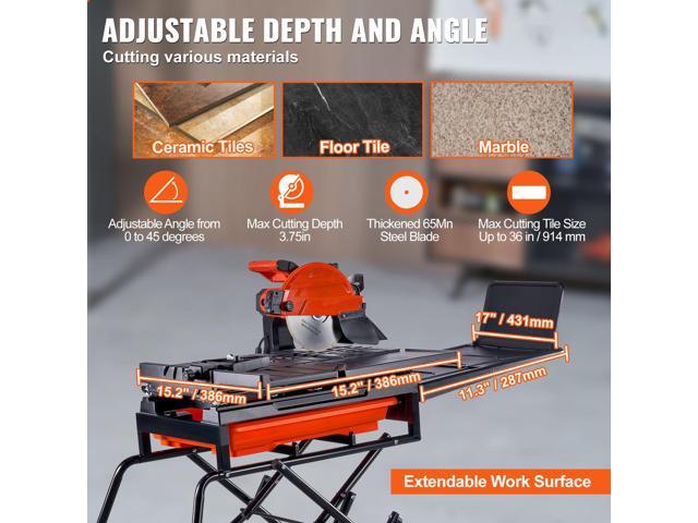 Wet Tile Saw with Stand, 10-inch 65Mn Steel Blade, 4500 RPM Motor, Tile Cutter Wet Saw with Water Reservoir and Casters, 0-45 Degrees Miter Angle...