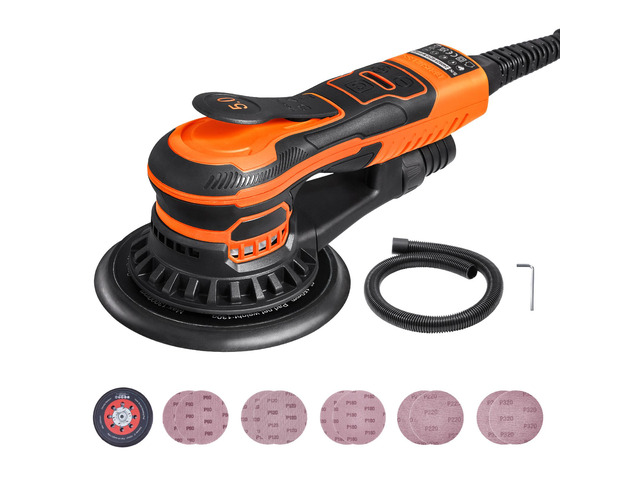 Random Orbital Sander 6-Inch, 350W Brushless Orbital Sander, 10,000 PRM 6 Variable Speed Electric Palm Sander with 10PCS Sandpapers, Dust Connector...
